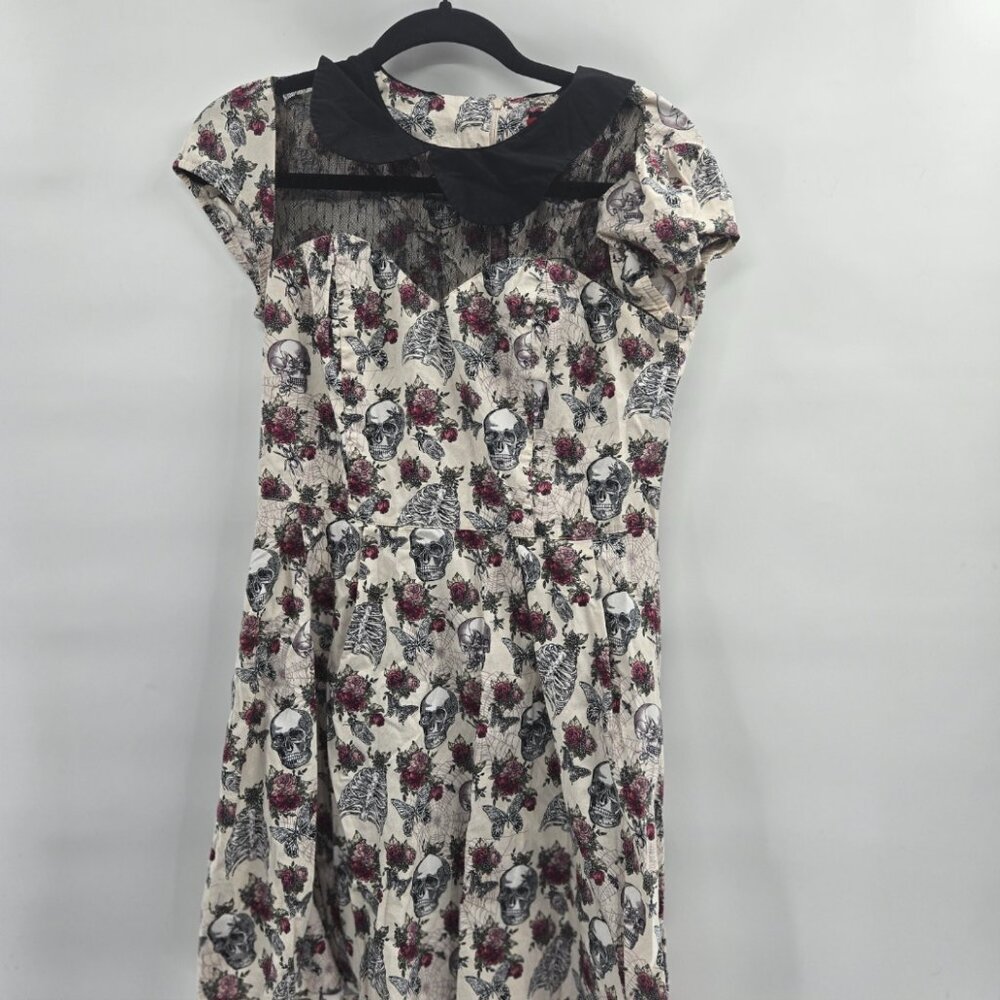 Hell Bunny Cream Skeleton Roses Black Mesh Collar Mini Medium